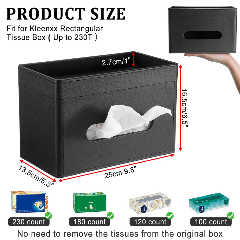 Sumnacon Tissue Box Cover with Storage Tray Rectangular Tissue Holder,Black