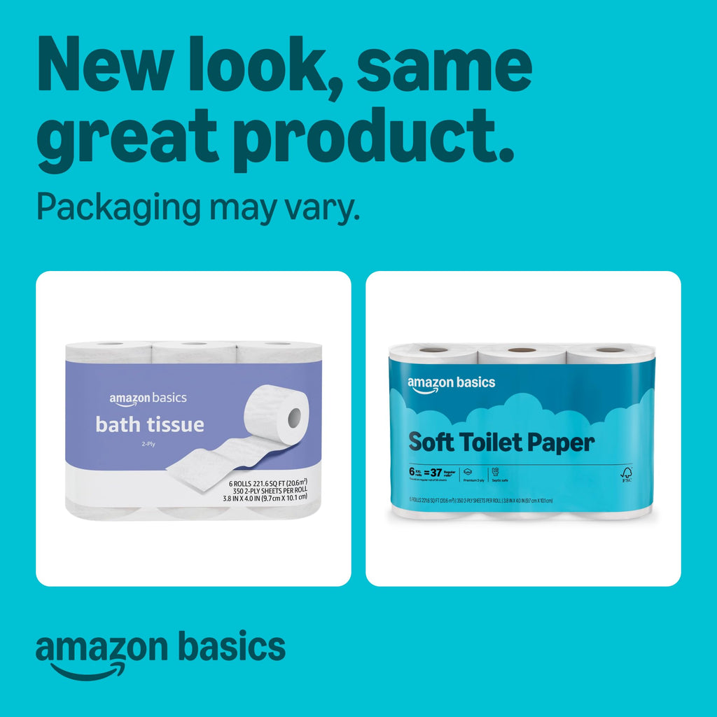 Amazon Basics 2-Ply Soft Toilet Paper, 18 Rolls | 3 Packs of 6 | 111 Regular Roll Equivalent