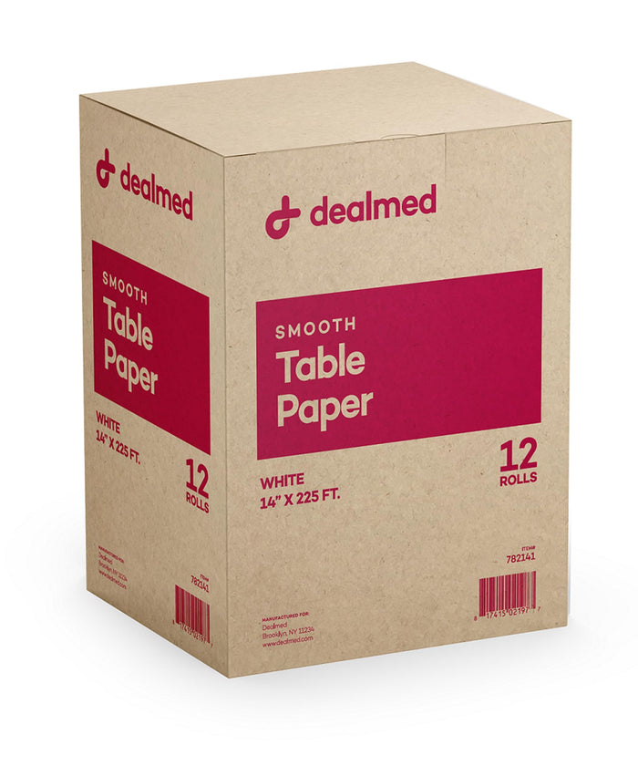 Dealmed Table Paper Exam Cover - 14 in x 225 ft, Smooth White, 12 Rolls