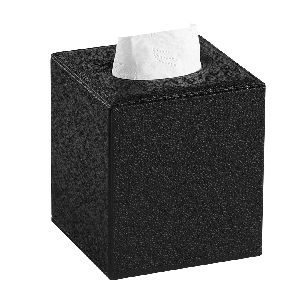 JLAMBOM PU Leather Tissue Box Cover Square Tissue Box Holder (Black)
