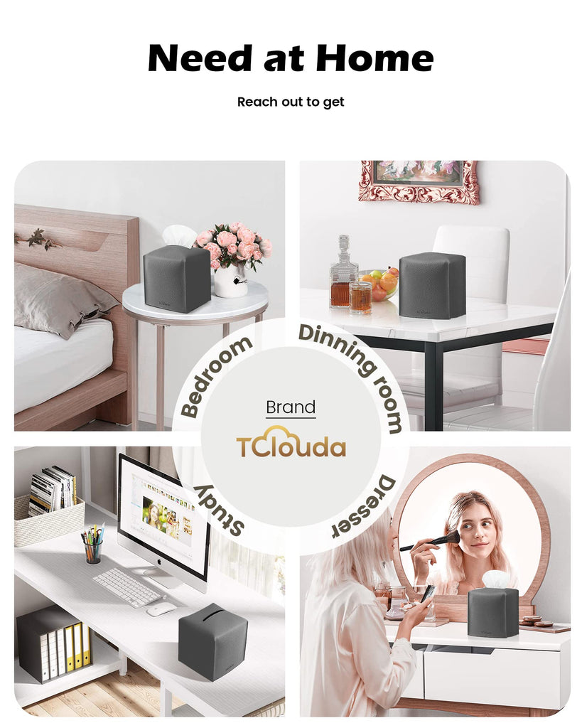 Tclouda Tissue Box Cover for PU Leather, Modern Simple Solid Color Holder Square Tissue Bag, Ideal for Bathrooms,Office,Car,Nightstand,Outdoor Tent,Dining Table,5"X5"X5", Single Charcal
