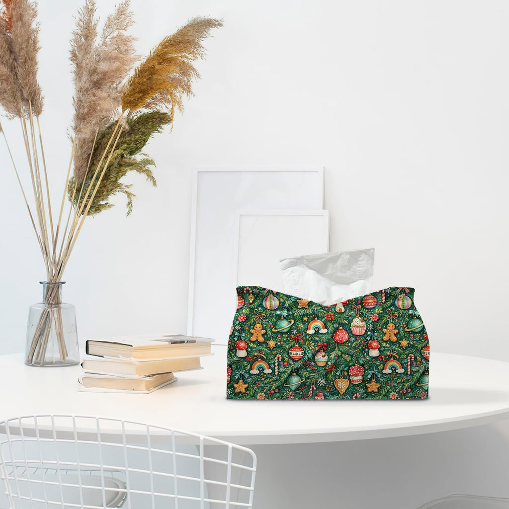 PaJiaNi Green Christmas Tissue Box Cover Rectangle for Winter Holiday Decor