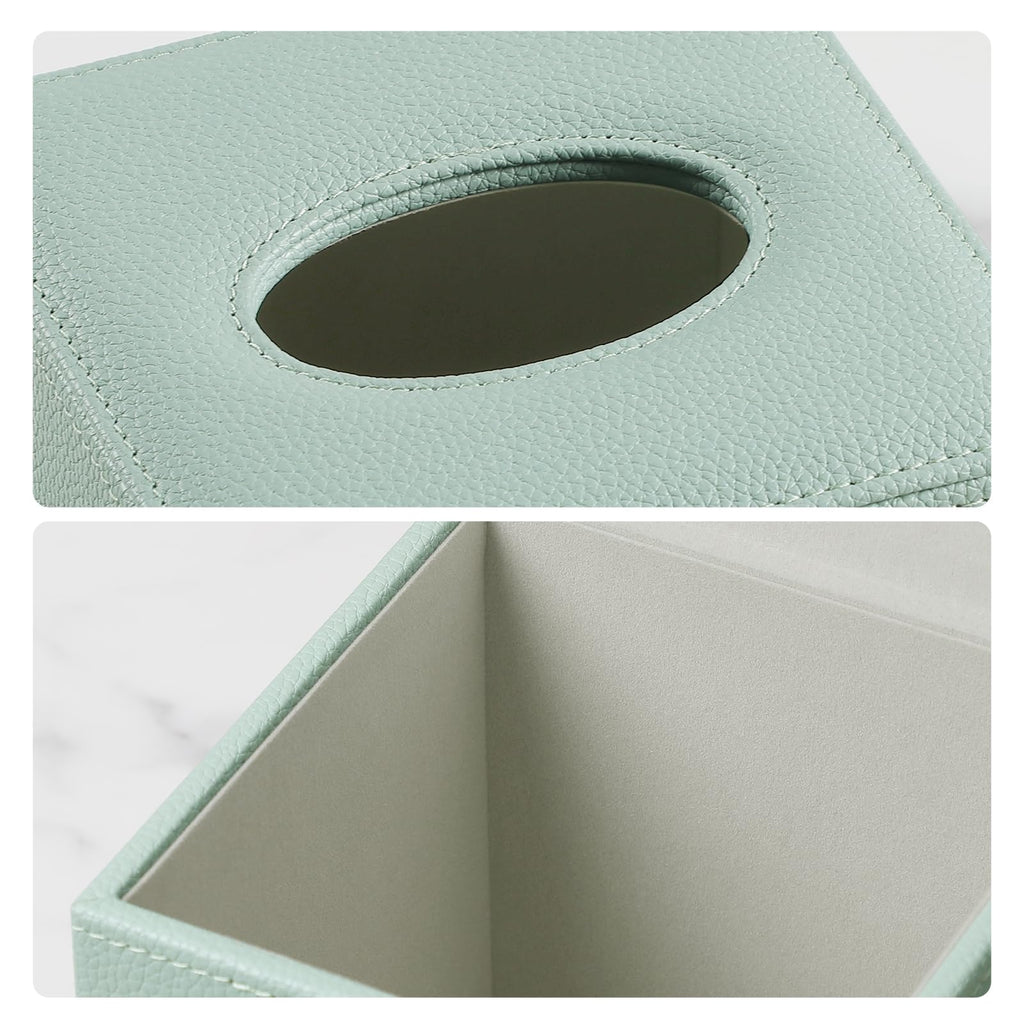 JLAMBOM PU Leather Tissue Box Cover Square Tissue Box Holder (Sage Green)