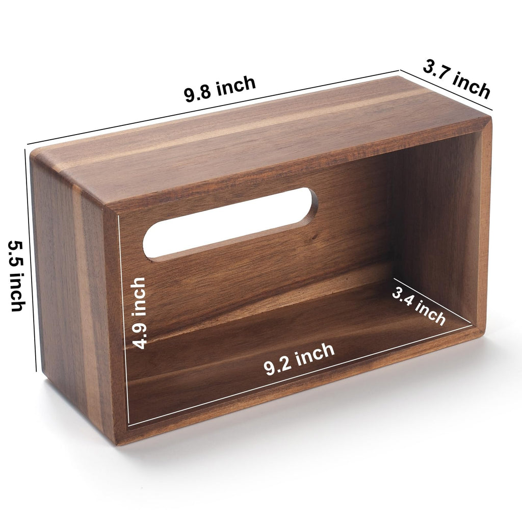 Tissue Box Cover Rectangle, Wood Tissue Box Holder, Wooden Facial Paper Holder for Bathroom, Bedroom, Dinner Table, Office (1 Pack, 9.8 x 5.5 x 3.7 inch)