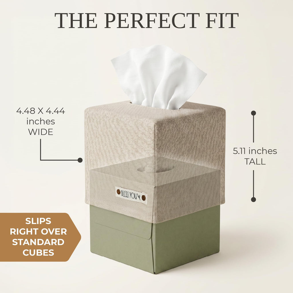 Stylish Tissue Box Cover - Beige Linen Holder for Square Tissue Boxes