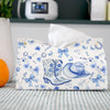 PaJiaNi Blue Western Cowgirl Tissue Box Cover Rectangle,Blue and White Floral Toilet Paper Box Holder,Leather Decorative Facial Paper Case for Living Room Bathroom Kitchen Office Desk,9.8x5.9x5.9In