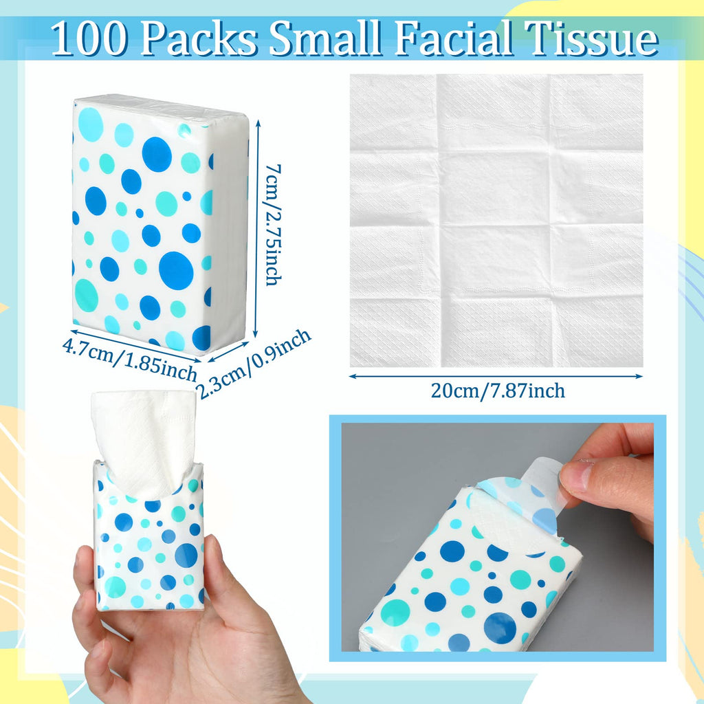 Therwen 100 Pack Pocket Tissues Travel Bulk 1000 Sheet, Polka Dot