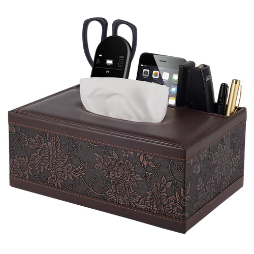XNONE Tissue Box Cover Rectangle Retro Tissue Box Holder PU Leather Facial Tissues Organizer,Multifunctional Remote Control Stationery Storage Box,Home Office Supplies Car Napkin Caddy