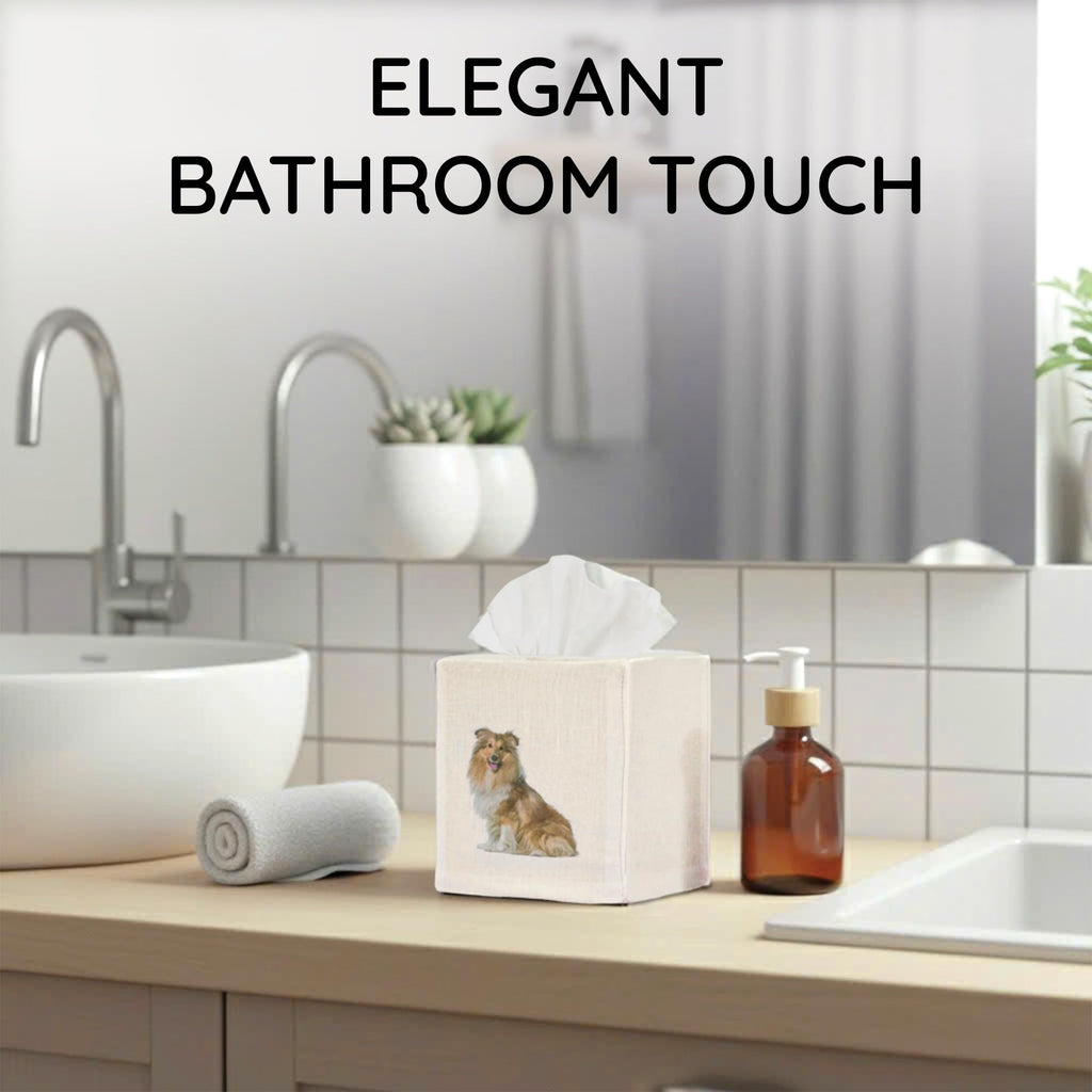 EmbroideryLinen.VN Square Tissue Box Cover Cute Set of 2, Dog - Ivory