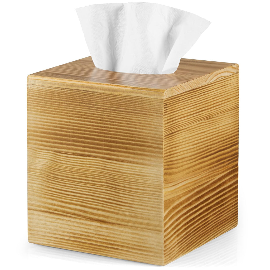 ALELION Tissue Box Cover Square - Wooden Tissue Box Holder for Tabletop Night Stands Bathroom Office - Decorative Brown Facial Cube Tissue Box Cover