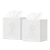 EmbroideryLinen.VN Square Tissue Box Cover Set of 2, White Dandelion