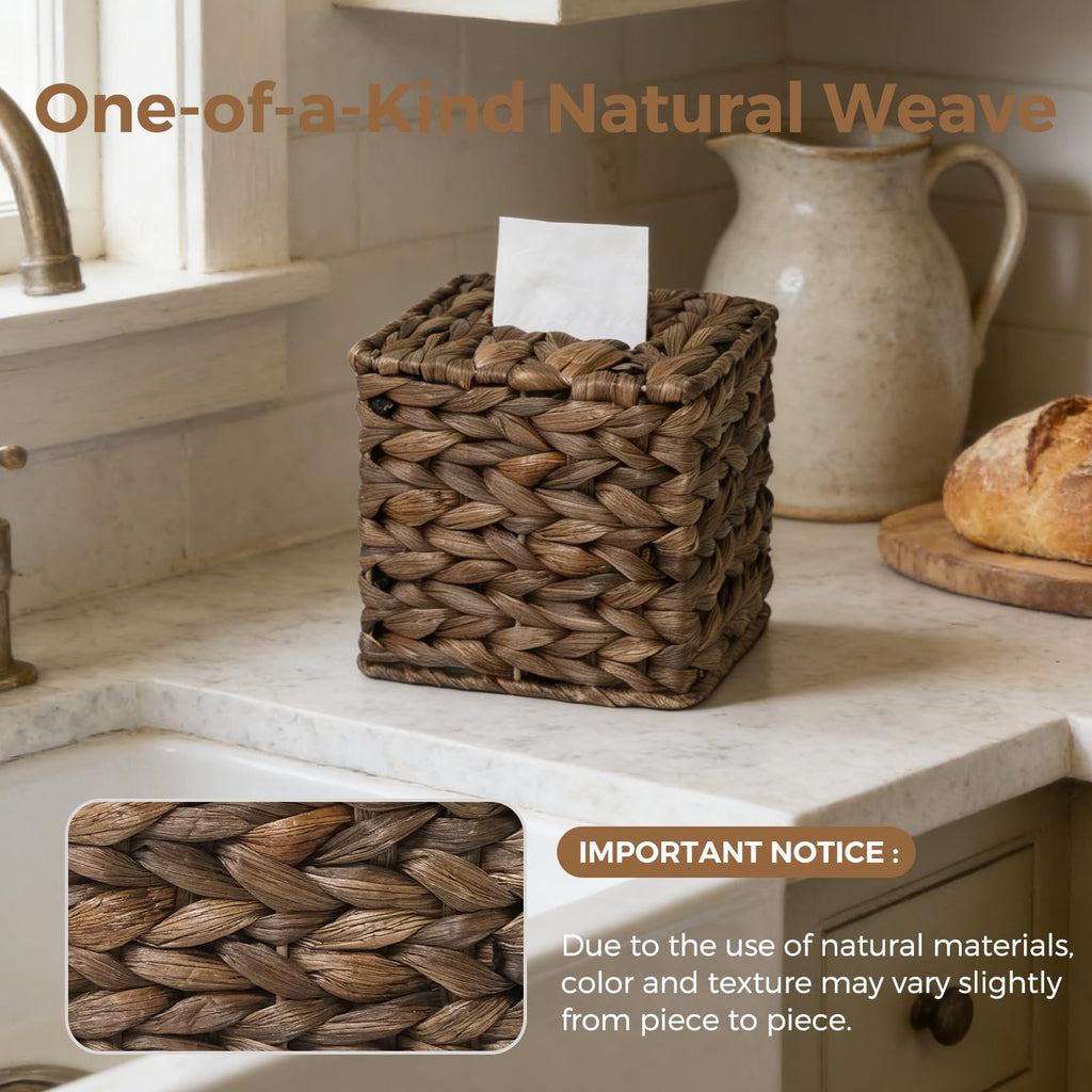 Wicker Tissue Box Cover Square, Handwoven Facial Tissue Box Holder, Brown