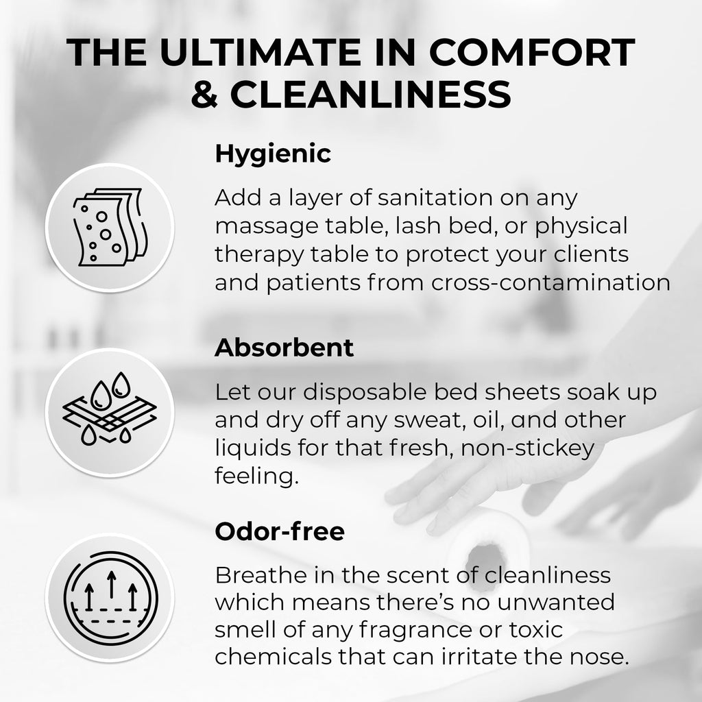 MASERTIO Disposable Massage Bed Cover - 60 Sheets Per Roll, Non-woven Material - Ideal for Spa, Tattoo, Waxing - No Crinkle Table Sheets - 31.5 x 71 Inches (2 Rolls)