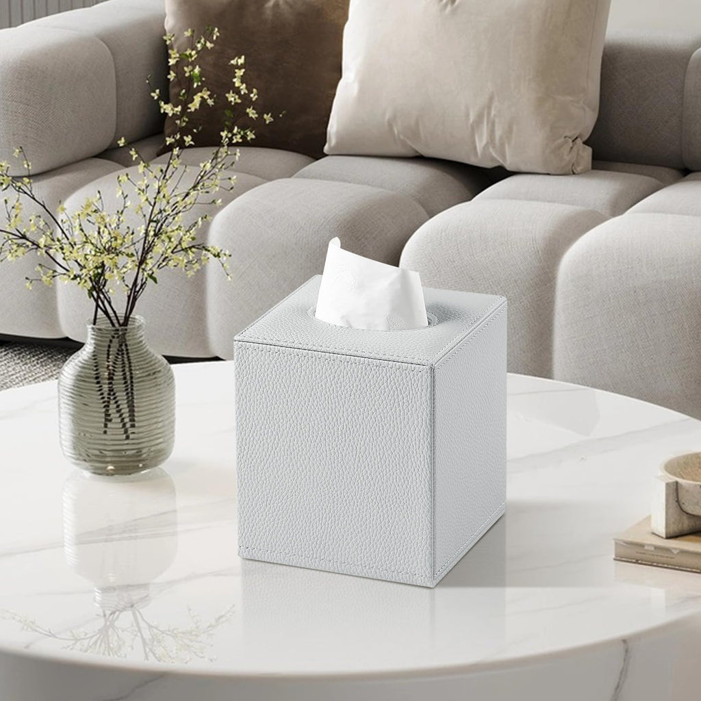 JLAMBOM PU Leather Tissue Box Cover Square Tissue Box Holder (Grey)