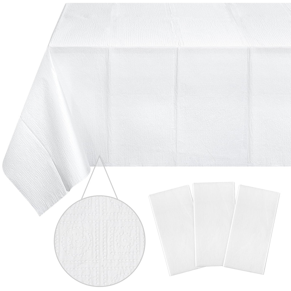 Ragnhild 3 Pack White Paper Tablecloths for Rectangle Tables, 3 Ply Paper Disposable Table Cloths for Parties, Bulk Rectangle Party Table Cover for Birthday, Wedding, Anniversary, Banquet, 54x108Inch