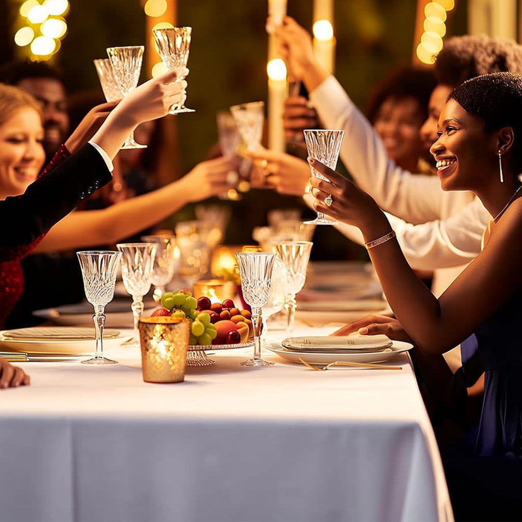 JHDZDHY 54 Inch X 300 Feet Plastic Table Cover Roll Premium Disposable Plastic Tablecloth for All Type/Shape Tables | Picnic, Party, Banquet, Birthdays, Weddings (White, 54 Inch X 300 Feet)