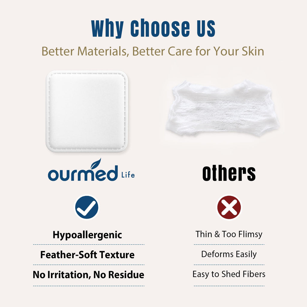 Ourmed Life Large Cotton Pads for Face, 3 x 3 Makeup Remover Pads, 120 ct