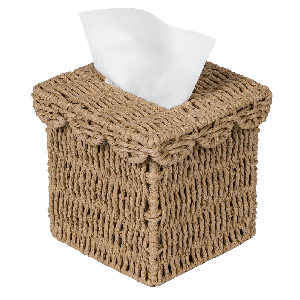 CubesLand Tissue Box Cover W/Scalloped Lid for Home Decor，Square Neutral