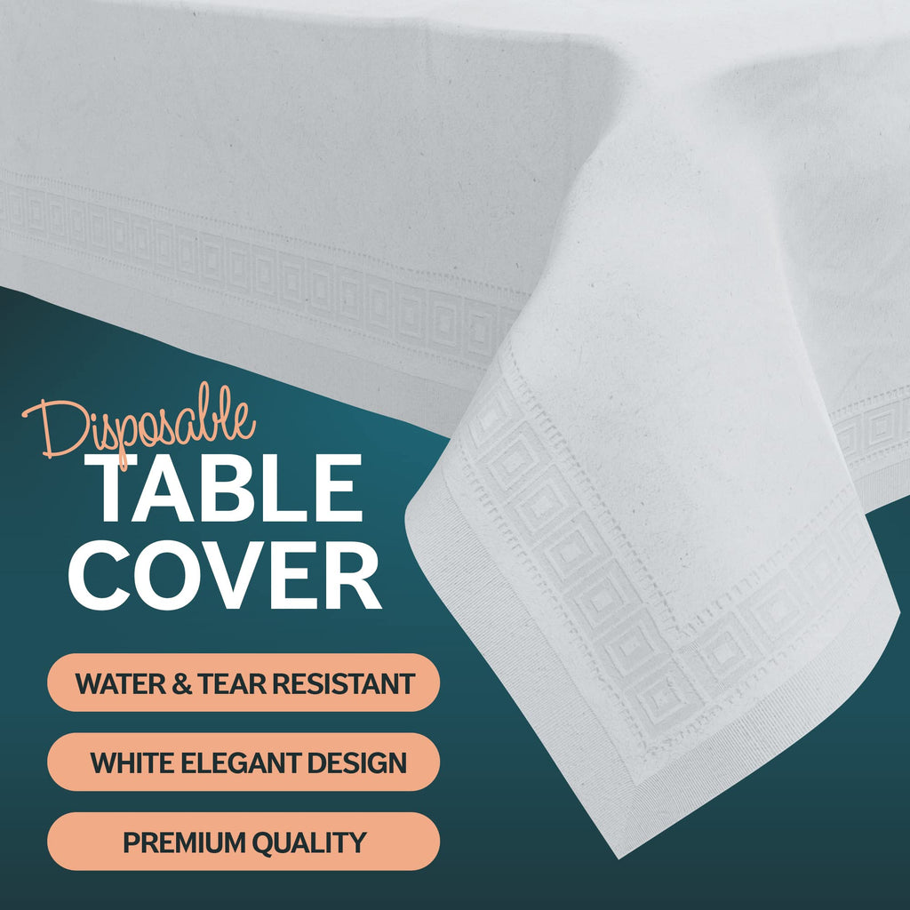 HOUZZKINGZ USA Paper Tablecloths for Rectangle Tables | 54” X 108” – 4 Pack | White Paper Disposable Tablecloth | 3-Ply Premium Paper & Plastic Table Cloths for Parties Disposable