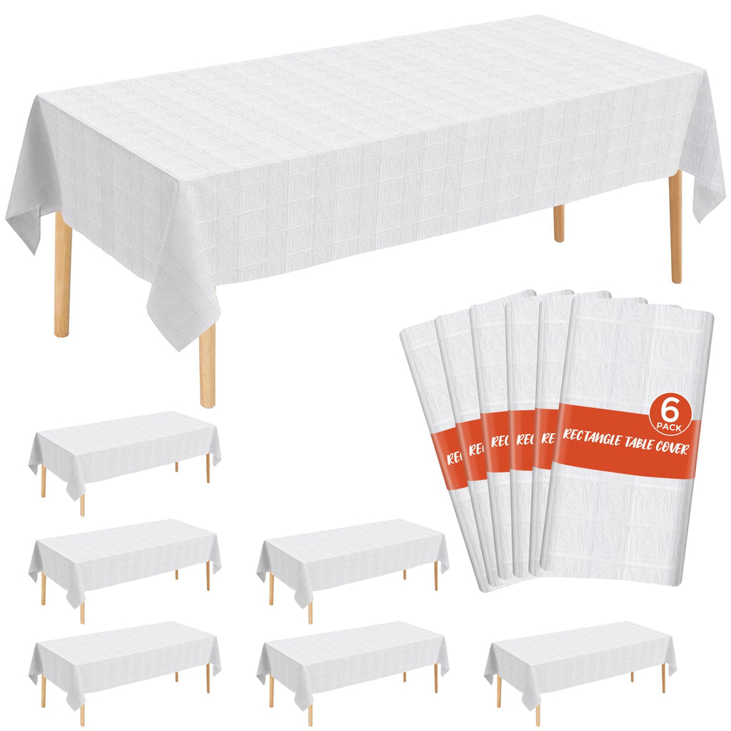 JHDZDHY White Paper Tablecloths 6 Pack, 54x108 Disposable Paper Table Cover with Plastic Backing, 3 Ply Paper & Plastic Table Cloth for 6-8 Ft Rectangle Tables Water Resistant Wedding Banquet