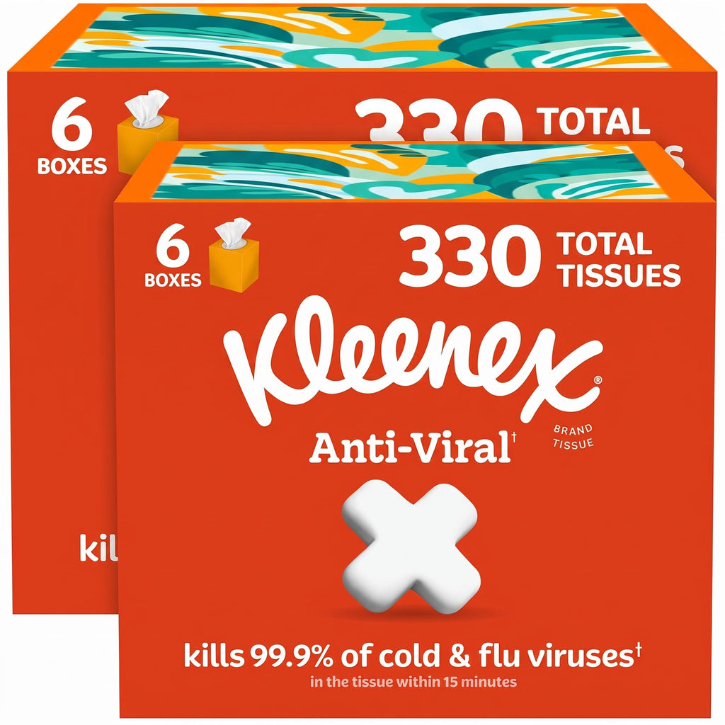 Kleenex 3-Ply Facial Tissues | Anti-Viral | 6 Boxes | 330 Total | White