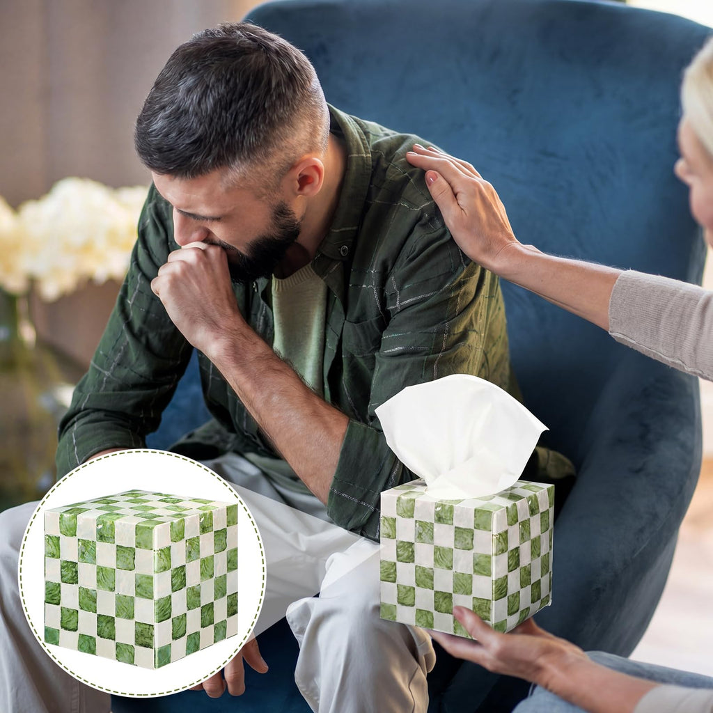 FunooFuno 12 Pack Checkered Tissue Cube Box Cube 3 Ply Facial Paper, Green