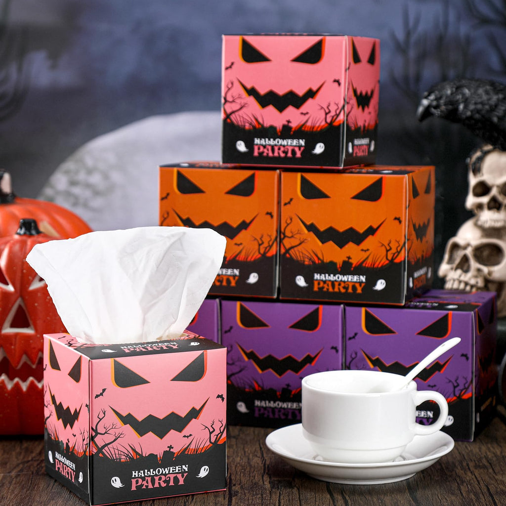 Fourluoo 12 Pack Halloween Facial Tissues Cube Face Boxes 600 Sheets 3 Ply