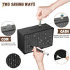 Wooden Money Saving Box, Cash Vault Savings Box for $10000 $5000 $3000 $1000 $800 $500 Target Money Saving Challenge, Reusable Money Box with Counter, Dry Erase Pen/Savings Trackers/Rubber Band-Black