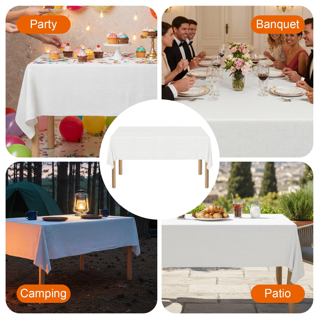 xozeooeu 15 Pack White Paper Tablecloths for Rectangle Tables 55 x 108 Inch, 3 Ply Disposable Table Cloths with Plastic Backing for Wedding, Birthday Party, Banquet