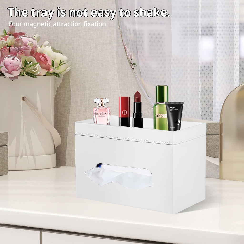 Extra Large Tissue Box Cover with Storage Tray,Rectangle Tissue Box Holder