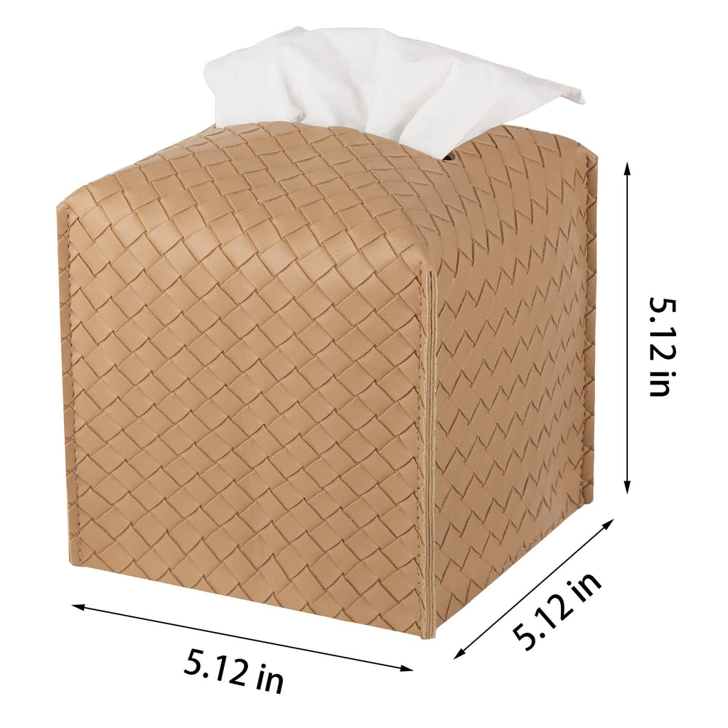 Tissue Box Cover Square Leather Facial Paper Holder, Khaki