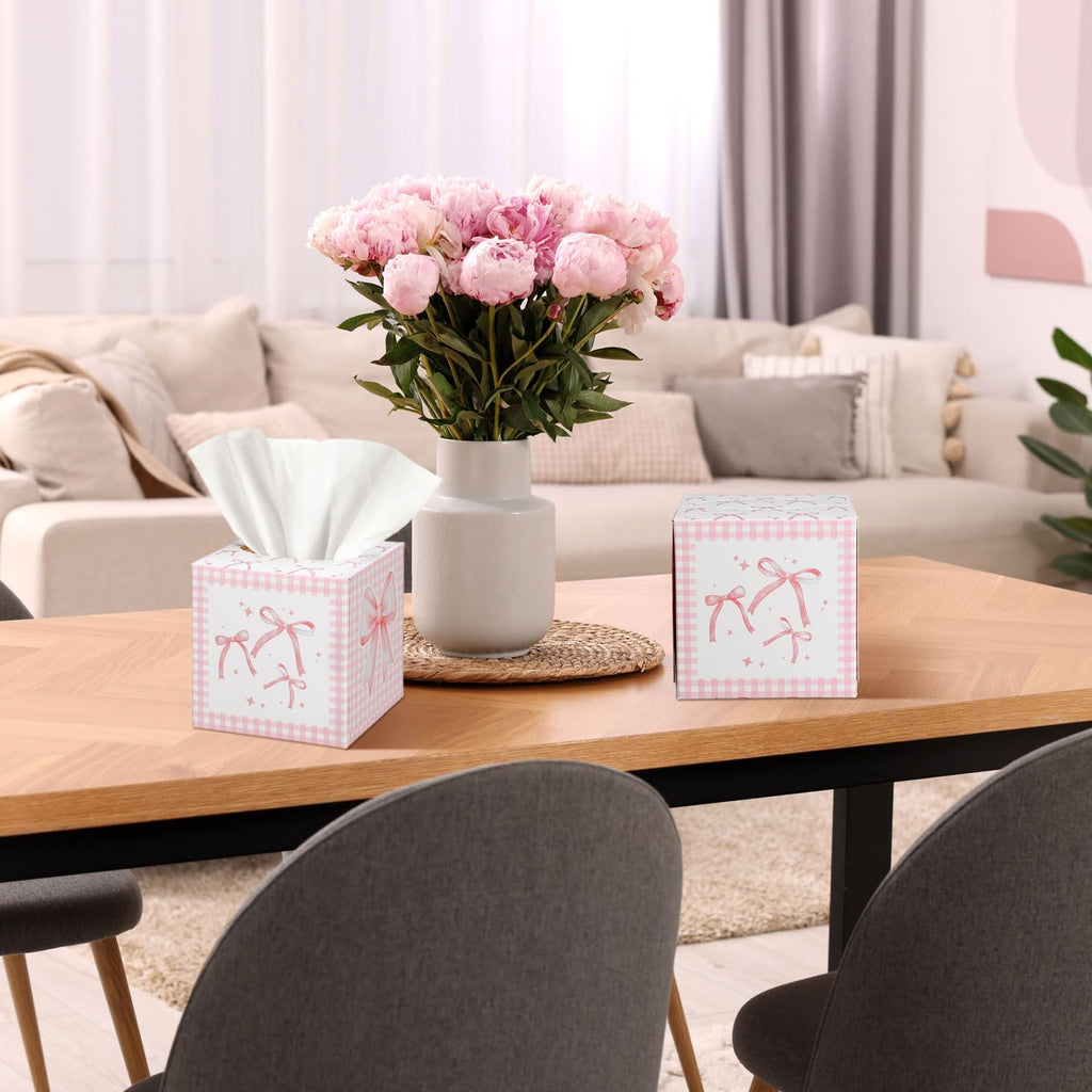 Fourluoo 12 Pack Pink Bow Facial Tissue Cube Boxes 600 Sheets 3 Ply