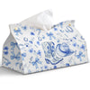 PaJiaNi Blue Western Cowgirl Tissue Box Cover Rectangle,Blue and White Floral Toilet Paper Box Holder,Leather Decorative Facial Paper Case for Living Room Bathroom Kitchen Office Desk,9.8x5.9x5.9In