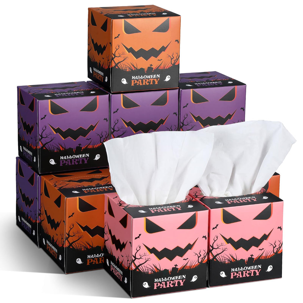 Fourluoo 12 Pack Halloween Facial Tissues Cube Face Boxes 600 Sheets 3 Ply