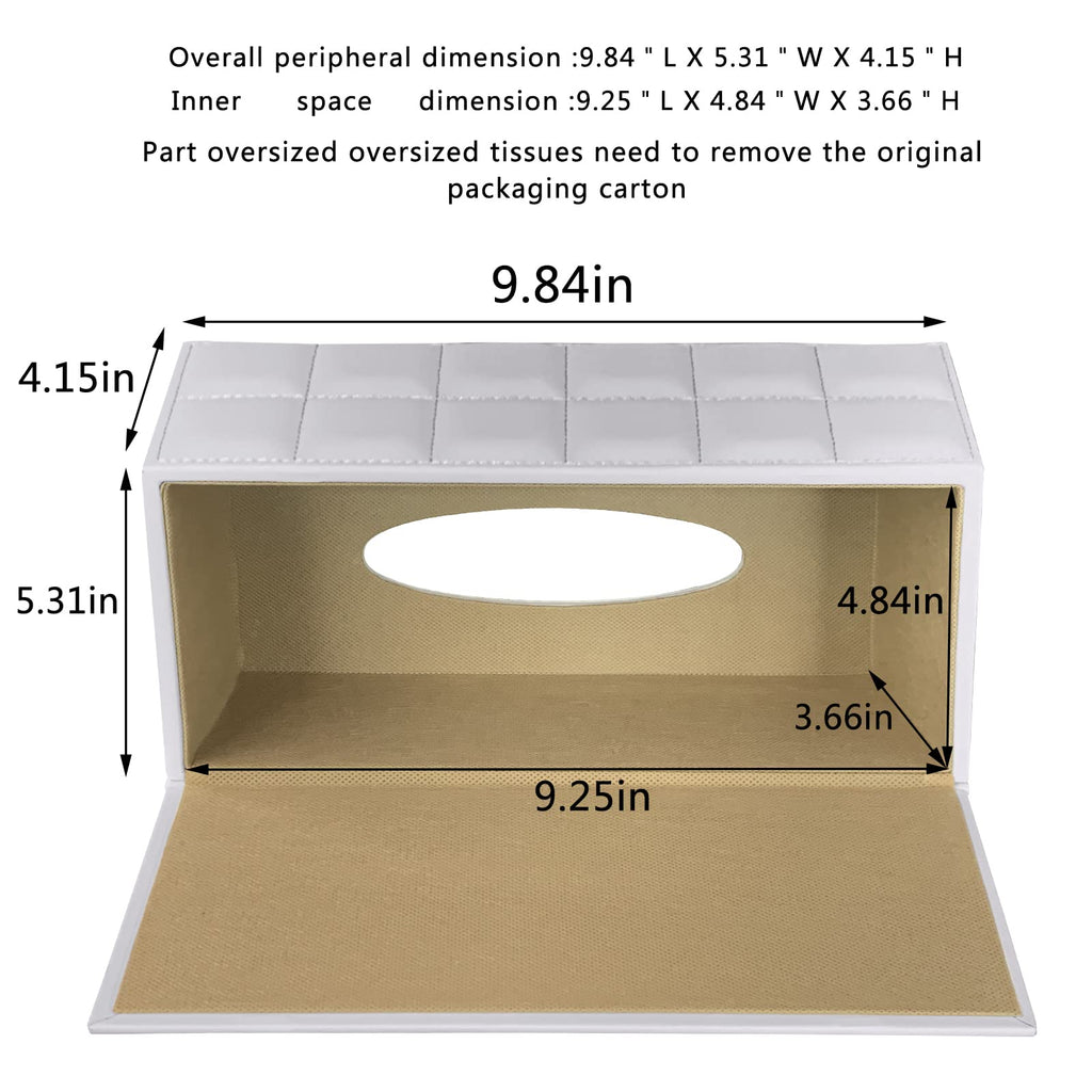 High-end Fashion Pu Leather Tissue Box Holder Cover Rectangular,Napkin Facial Tissues Cube Dispenser,Tissue Cover Decorative Container with Magnetic Bottom for Home Office Car (White)