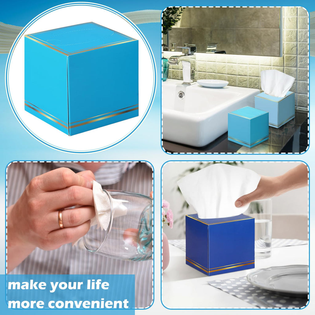 Fourluoo 12 Pack Facial Tissues Cube Boxes Face Box 600 Sheets 3 Ply Soft Paper Square Tissues Bulk for Car Pocket Toilet Household Bedroom Family(Ocean Color)