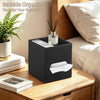 PUSU Square PU Leather Tissue Box Cover with Top Storage Tray Modern Decor