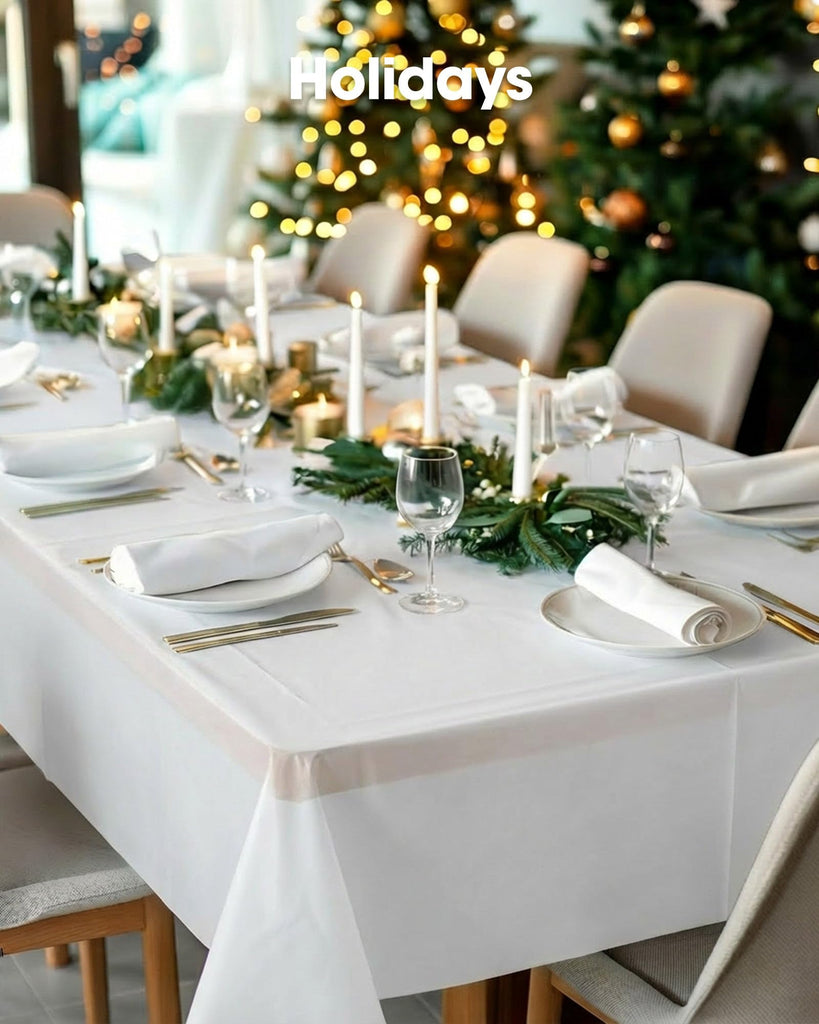 Pureegg Plastic Table Cloth Disposable 54x108 Inch 10 Pack, White