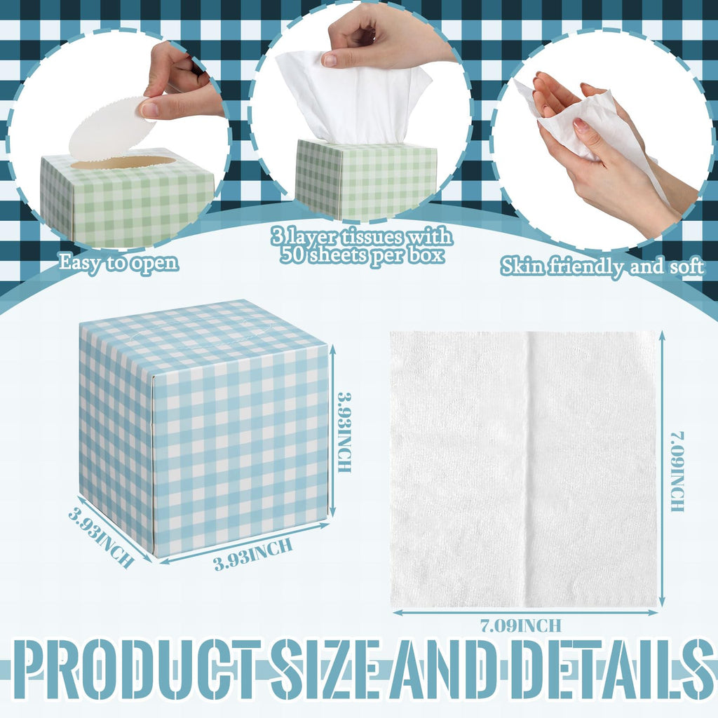 Fourluoo 12 Pack Summer Colorful Plaid Facial Tissues Cube Face Boxes 600 Sheets 3 Ply Small Square Tissues Bulk for Car Bedroom Supplies