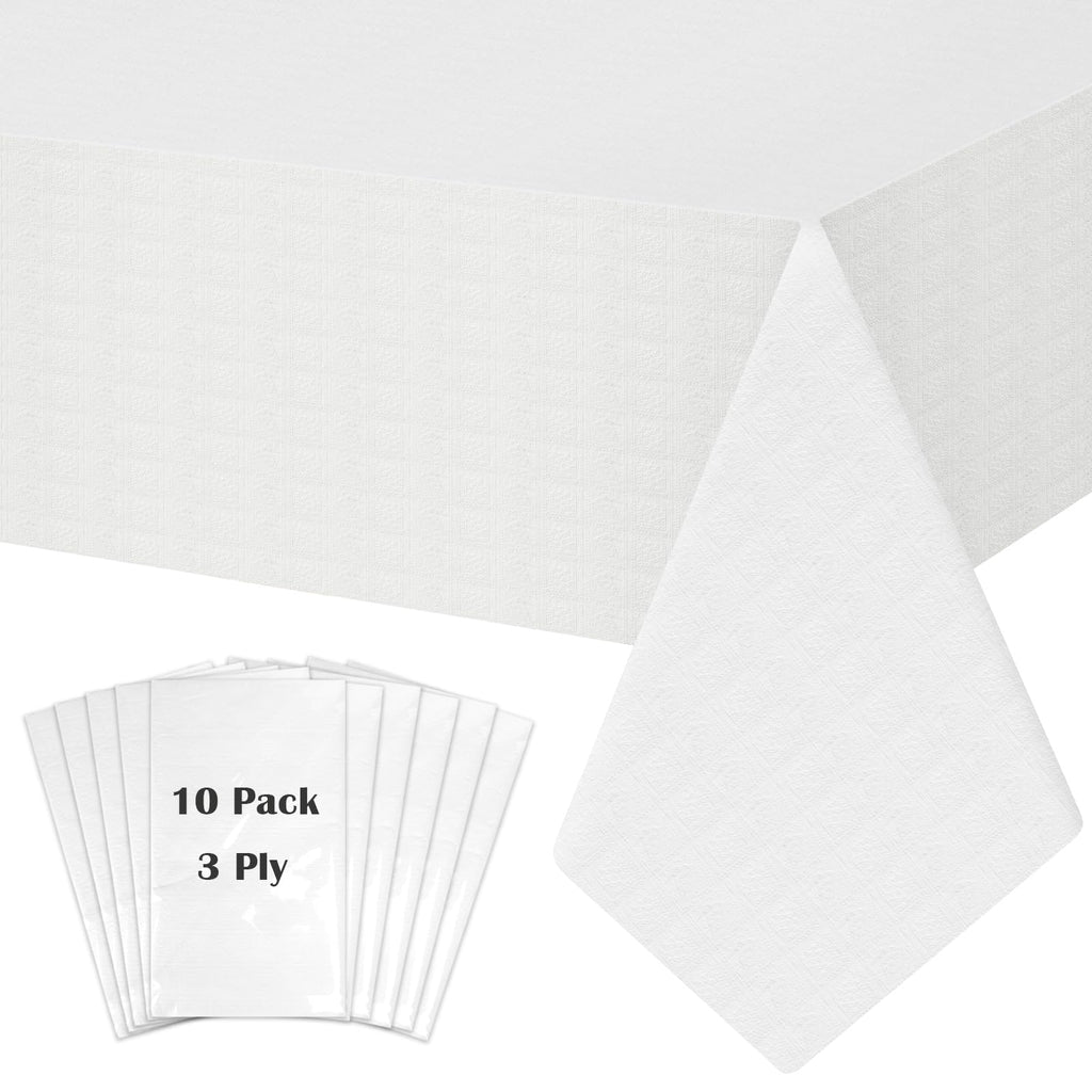 SWGIEEI White Paper Tablecloths for Rectangle Tables 10 Pack, 54''×108'' Disposable Table Cloth for 3-9 Ft Tables, Paper & Plastic Party Table Cover for Birthday, Outdoor, Wedding, Banquet