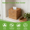 Rattan Tissue Box Cover Square, Handwoven Wicker Facial Tissue Box Holder