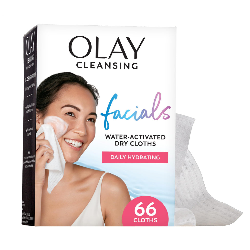 Olay Makeup Remover Wipes, Daily Facials Hydrating Face Cleanser for Normal to Dry Skin, Alcohol & Fragrance Free, Soft Face Wash Towels, Travel Essentials for Women, Convenient Dry Cloths, 66 ct