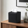 JLAMBOM PU Leather Tissue Box Cover Square, Cube Tissue Box Holder (Black)