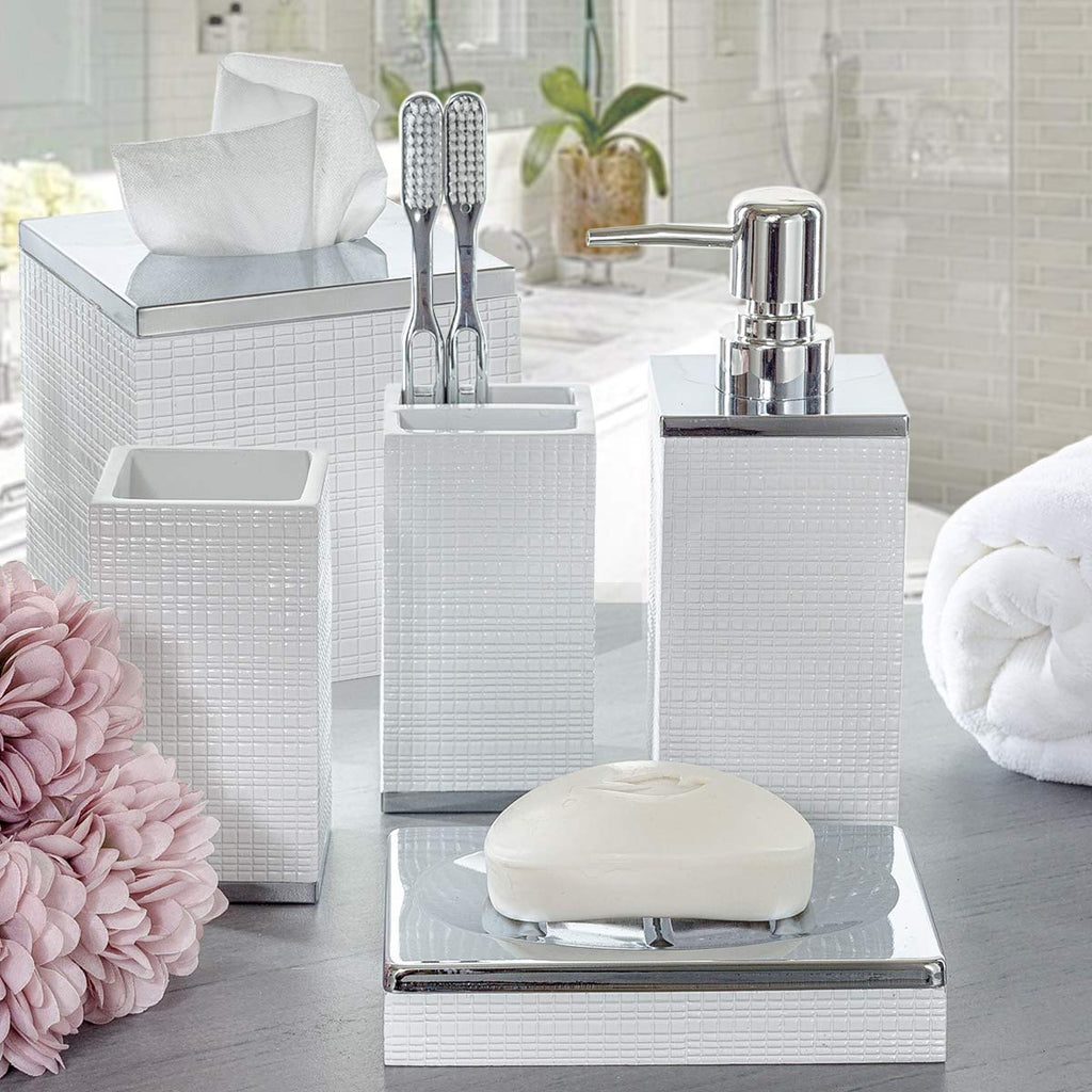 Estella White Square Resin Tissue Box Cover with Silver Top