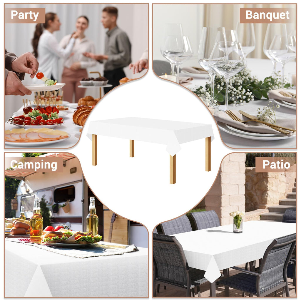 SWGIEEI White Paper Tablecloths for Rectangle Tables 10 Pack, 54''×108'' Disposable Table Cloth for 3-9 Ft Tables, Paper & Plastic Party Table Cover for Birthday, Outdoor, Wedding, Banquet