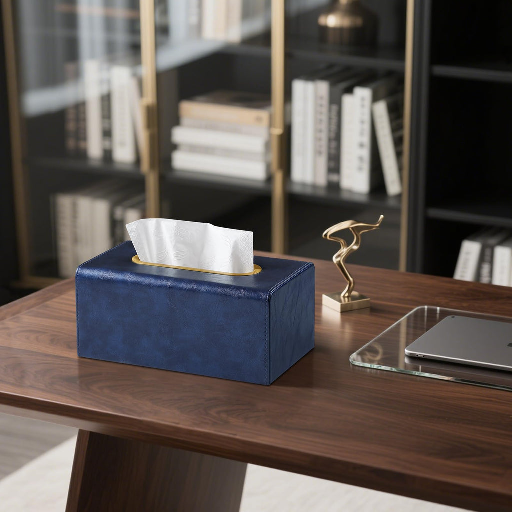 MEIBOOCH Rectangle Tissue Box Cover for Boxes Up to 3.9" Tall, Navy Blue