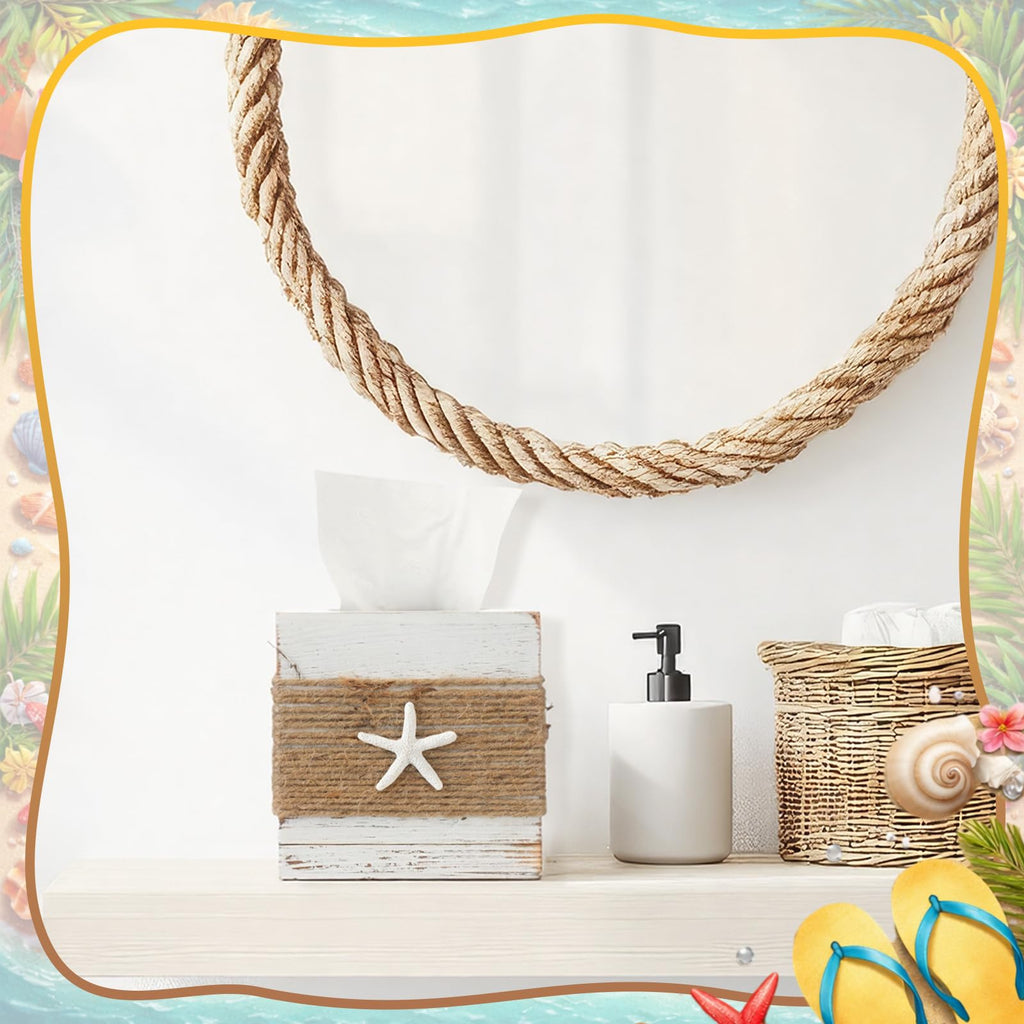 Thyle 2 Pcs Christmas Coastal Tissue Box Cover, Rustic Square Tissue Holder
