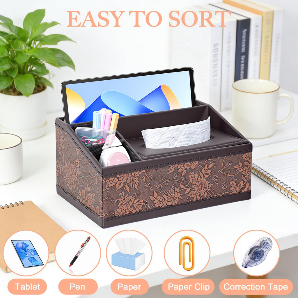 SAYEEC Leather Tissue Box Cover Rectangular Tissue Box Holder Retro Napkin Dispenser Facial Tissues Organizer Multifunctional Storage Box Caddy for Bathroom Toilet Bedroom Living Room Office Table Car
