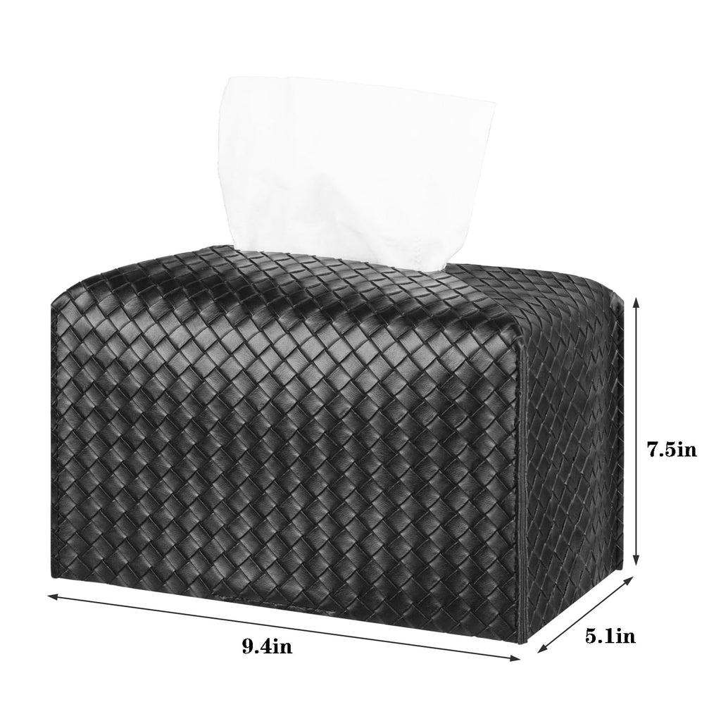 Tissue Box Cover Square Leather Facial Paper Holder, Black