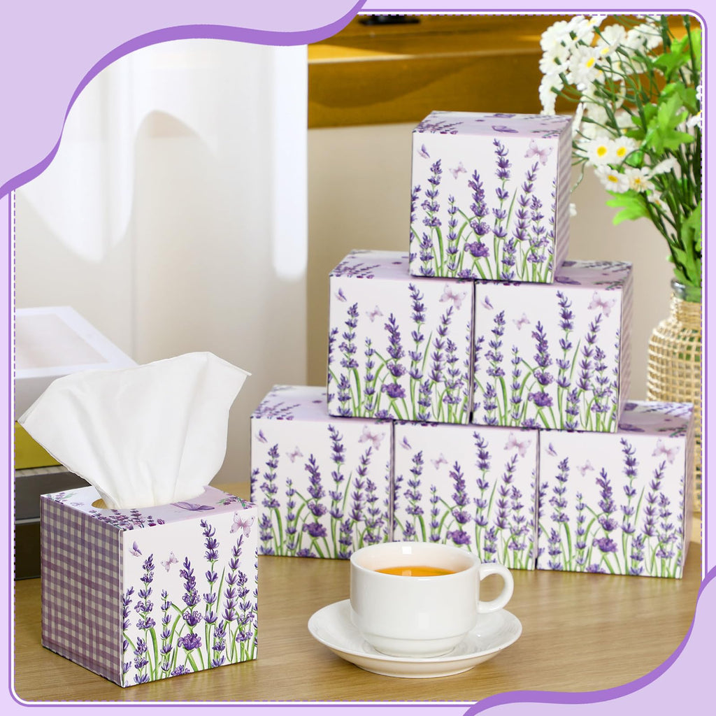 Fourluoo 12 Pack Summer Lavender Facial Tissues Cube Boxes 600 Sheets 3 Ply
